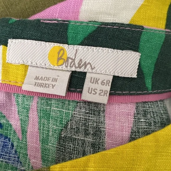 Boden Laurie Linen Mini Dress in Plum Blossom Tropical Flora Sleeves Size 6 - Picture 9 of 15